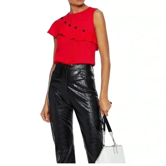 Maje Ruffled Front Lorena  Red Top  Size 3 - Picture 1 of 6